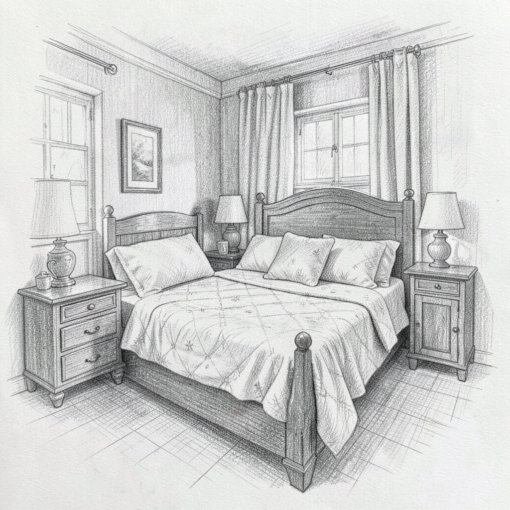 Dessin au crayon d'un cadre doré posé sur un chevalet, tons gris et or discret